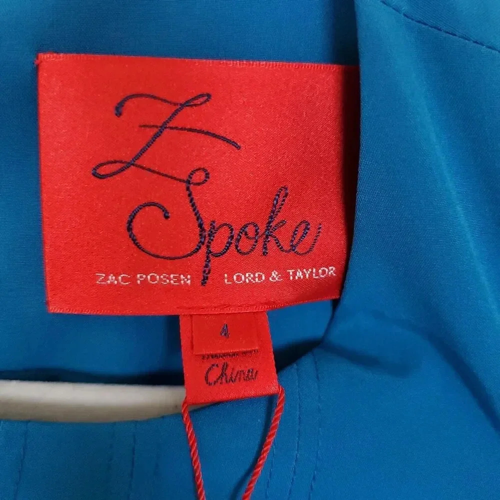 Z Spoke Zac Posen Dress Womens Size 4 Blue Cold Shoulder Fit And Flare NWT - Picture 5 of 16